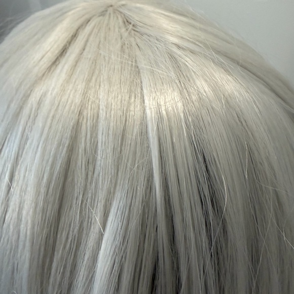 Long Layered Silvery Grey Wig with Swept Bangs - Picture 5 of 7